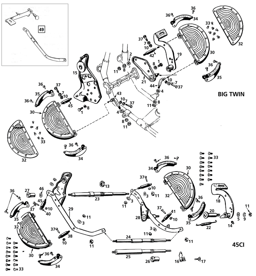 FOOTBOARD PARTS FOR EARLY BIG TWIN & 45CI