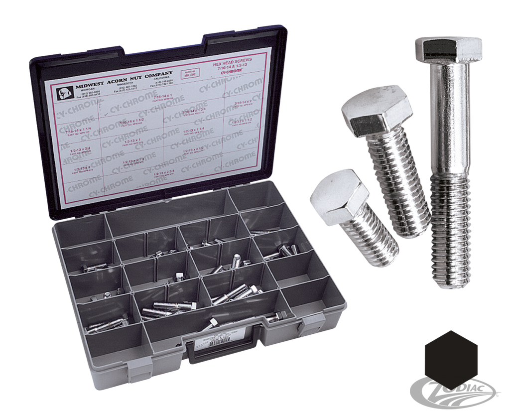 CHROME PLATED UNC HEX HEAD CAP SCREWS ASSORTMENT