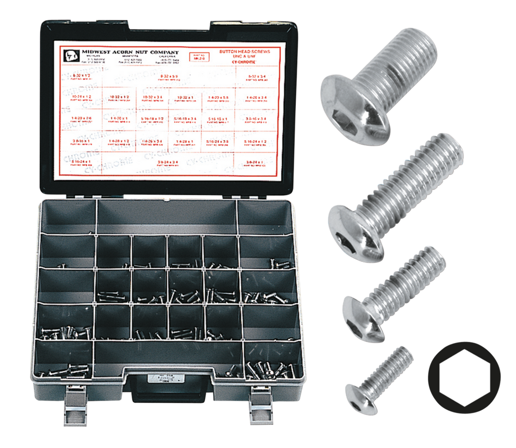 CHROME PLATED BUTTON HEAD ALLEN SCREWS ASSORTMENT