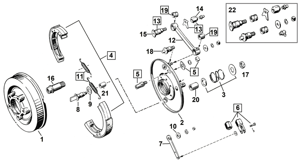 FRONT BRAKE PARTS FOR OLD STOCK STYLE SPRINGER FORKS