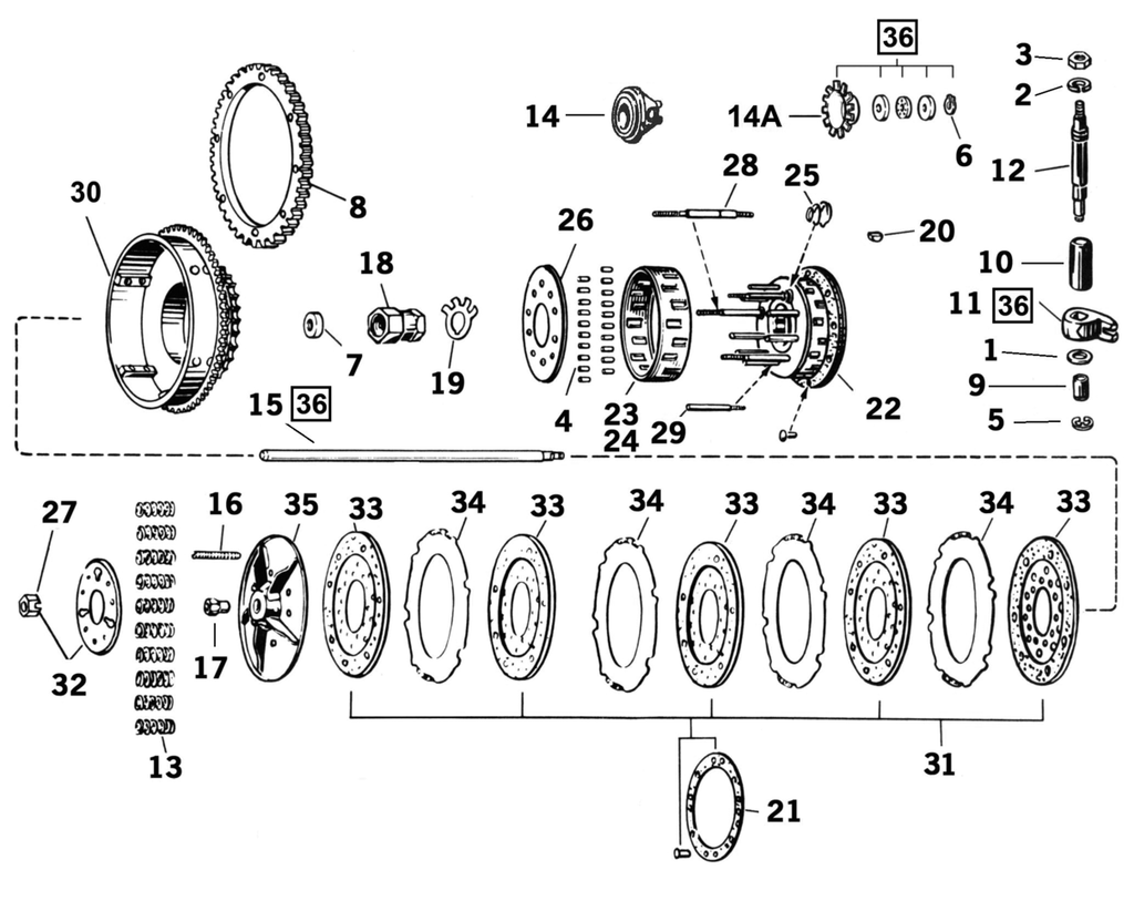 CLUTCH PARTS FOR 1936-EARLY 1984 BIG TWIN