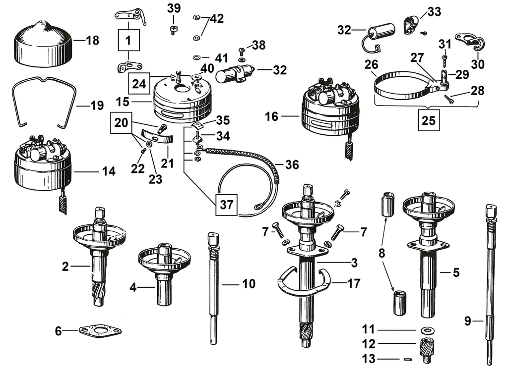 IGNITION CICRUIT BREAKER AND DISTRIBUTOR PARTS FOR 1930-1969 MODELS