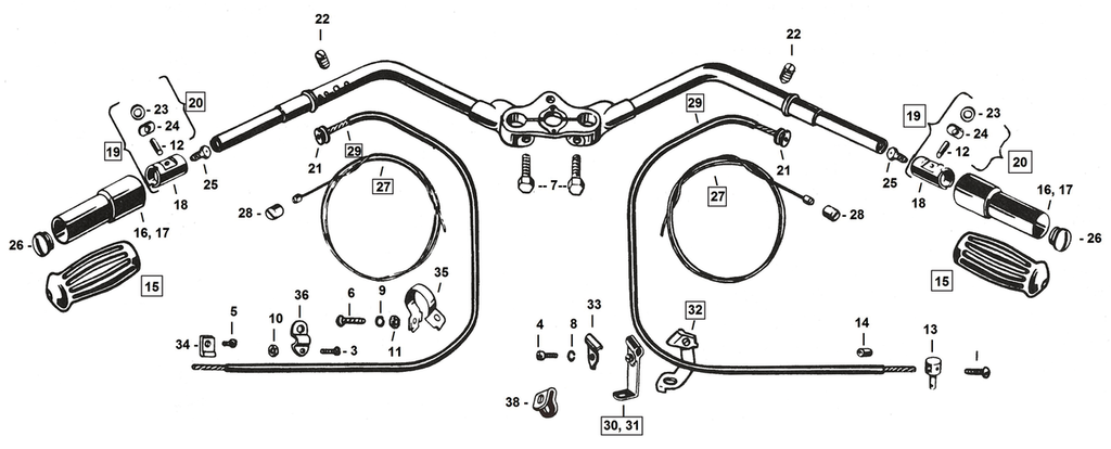 HANDLEBARS AND CONTROLS FOR 1937-1948 SPRINGER FORKS