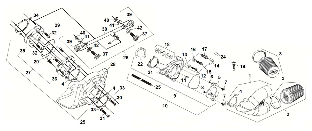 PARTS FOR S&S SINGLE BORE TUNED INDUCTION SYSTEMS