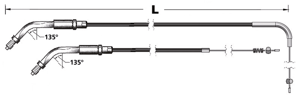 THROTTLE CABLES FOR USE WITH EARLY MIKUNI HS42 AND HSR45 CARBURETORS AND 1986-1995 STYLE THREADED THROTTLE GRIP