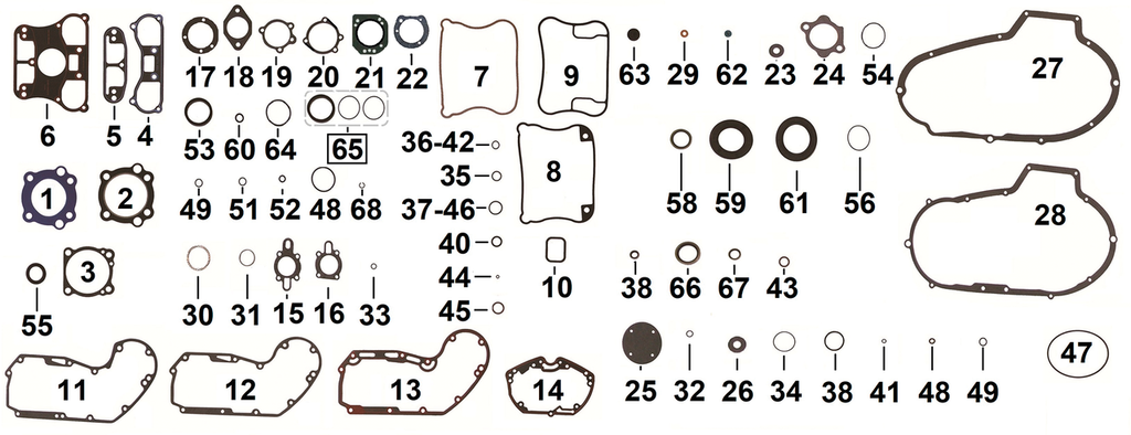 GASKETS, O-RINGS AND SEALS FOR 1986-2003 SPORTSTER AND 1997-2002 BUELL