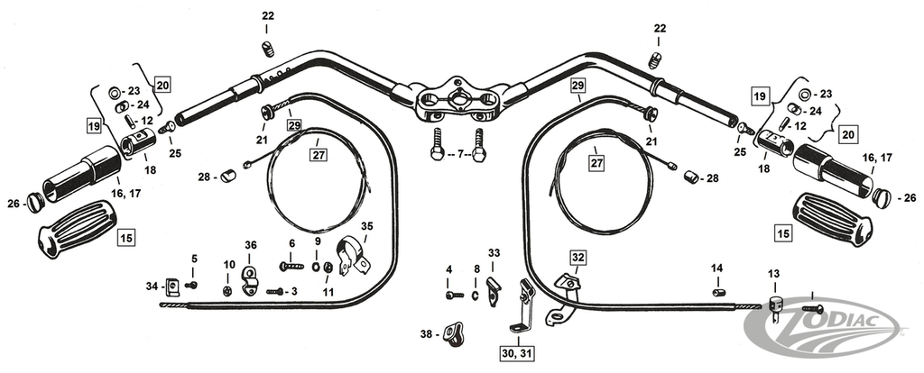 HANDLEBARS AND CONTROLS FOR 1937-1948 SPRINGER FORKS