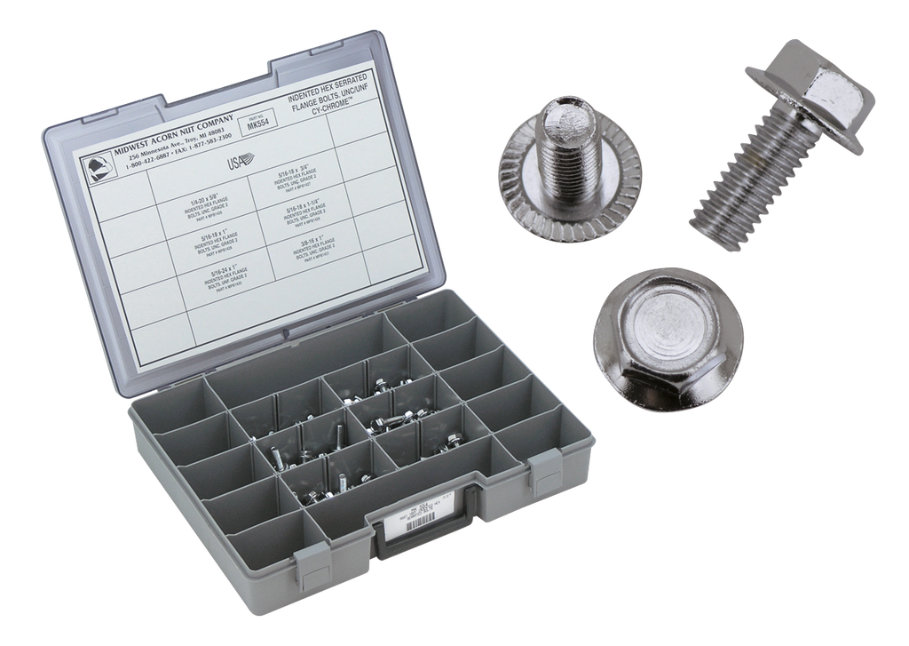 CHROME PLATED INDENTED HEX SERRATED FLANGE BOLTS ASSORTMENT