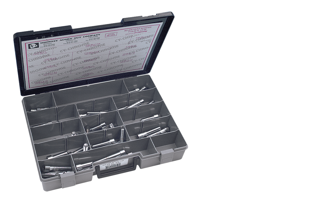 CHROME PLATED UNF ALLEN HEAD SCREWS ASSORTMENT TRAY