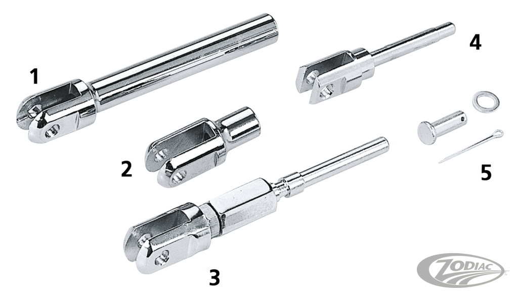 CHROME BRAKE ROD CLEVIS, CLEVIS PIN, BRAKE PLUNGER