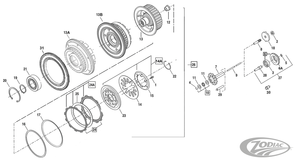 PARTS FOR STANDARD CLUTCH ON 1998-2000 EVOLUTION BIG TWIN & 1999-2017 TWIN CAM