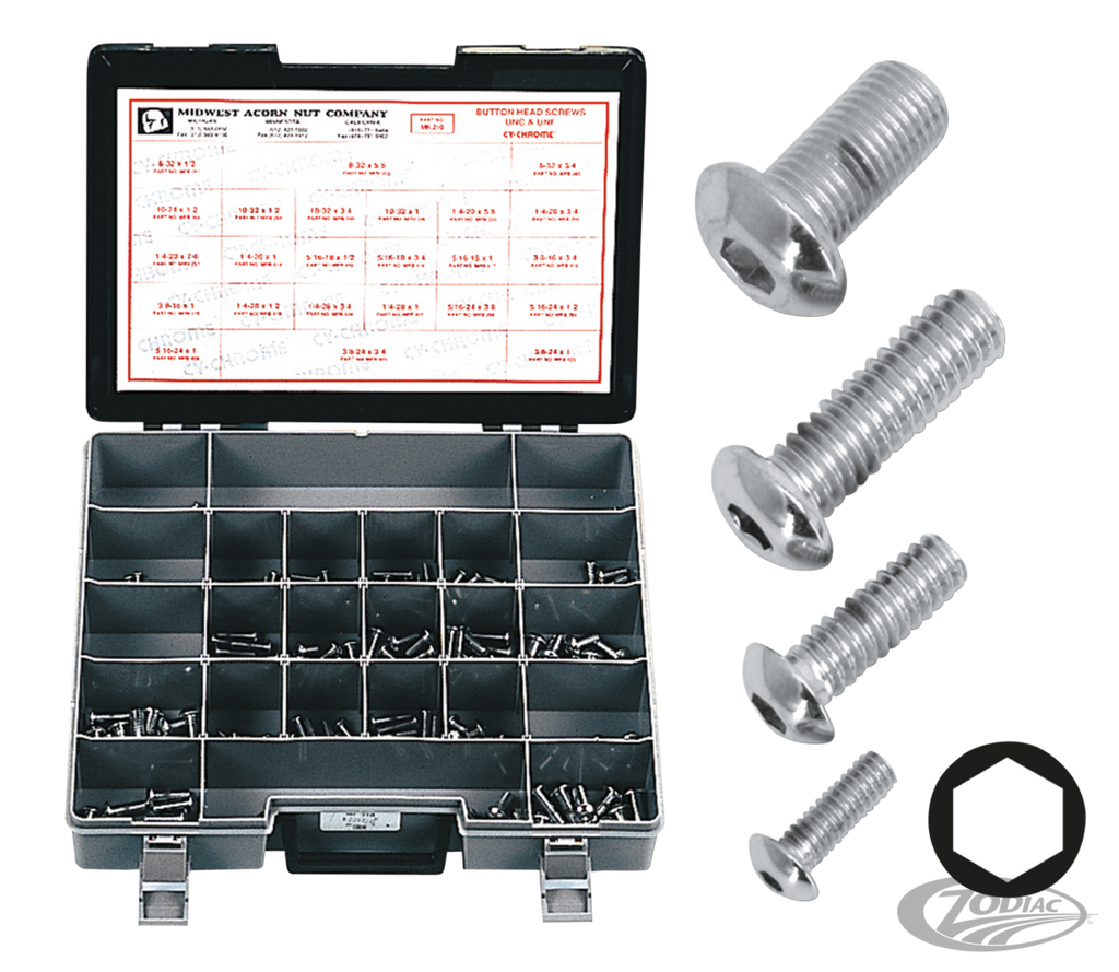 CHROME PLATED BUTTON HEAD ALLEN SCREWS ASSORTMENT