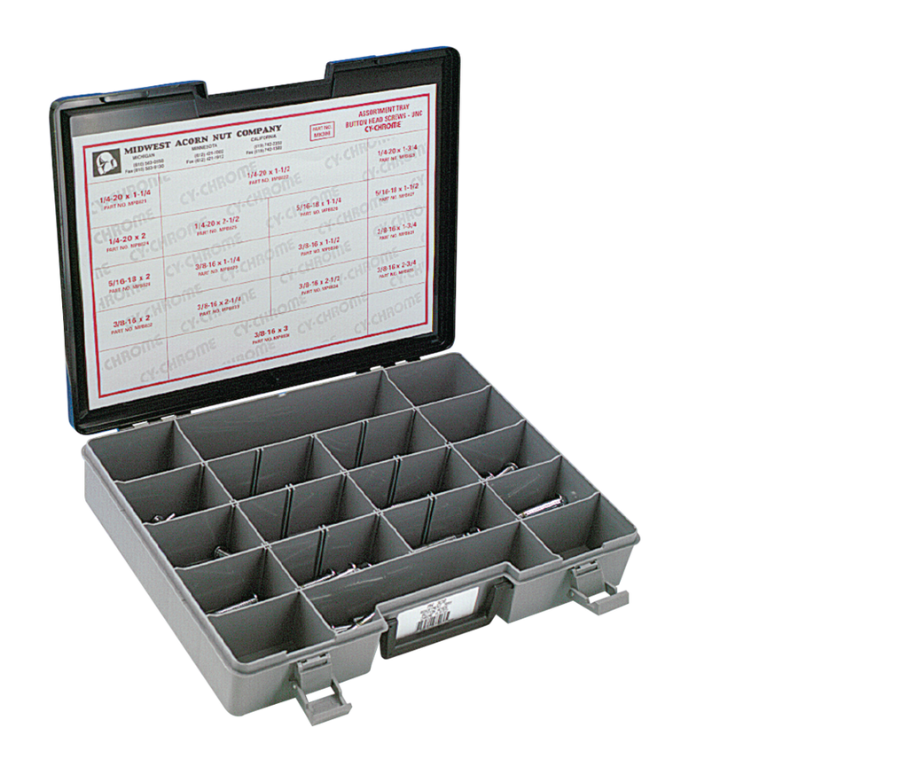 ASSORTMENT TRAY OF CHROME PLATED LARGER BUTTON HEAD ALLEN SCREWS