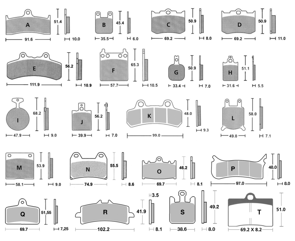 BRAKE PADS FOR AFTER MARKET CALIPERS