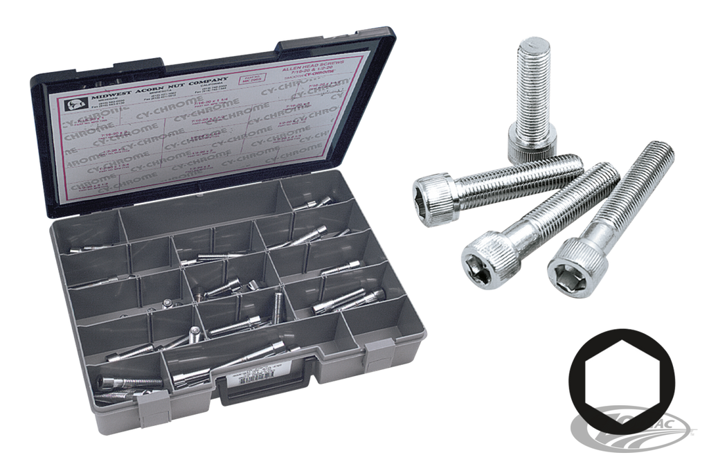 CHROME PLATED UNF ALLEN HEAD SCREWS ASSORTMENT TRAY