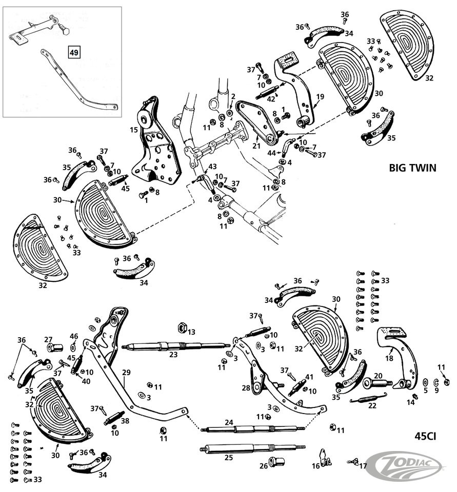 FOOTBOARD PARTS FOR EARLY BIG TWIN & 45CI