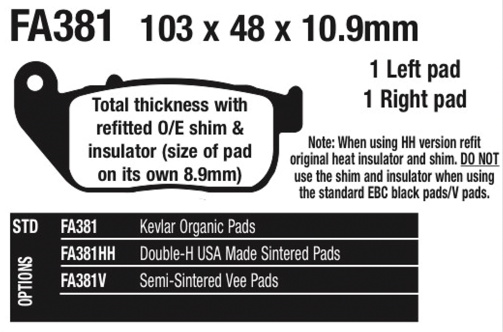 EBC FRONT DISC BRAKE PADS