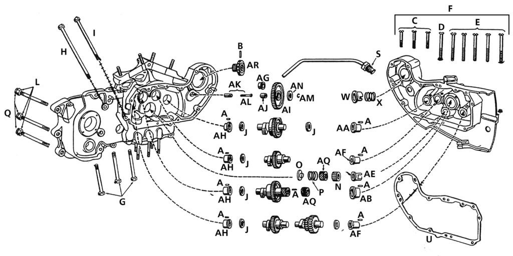 GEAR CASE COVER, FITTINGS & GEARS K, KH, KHK, KK AND EARLY XL MODELS