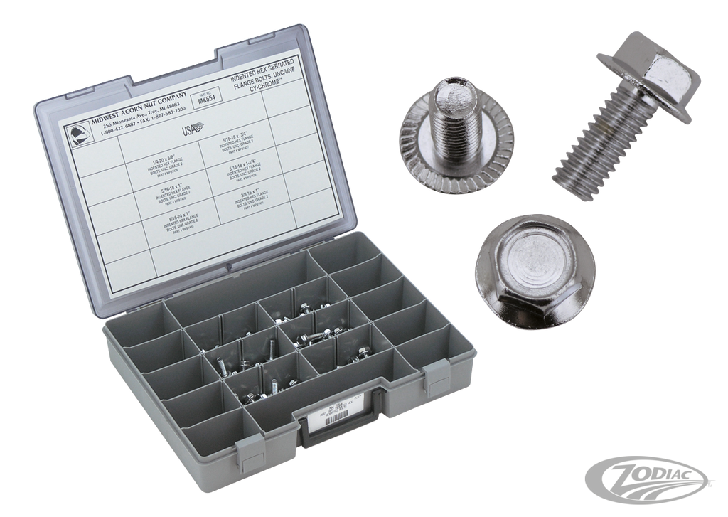 CHROME PLATED INDENTED HEX SERRATED FLANGE BOLTS ASSORTMENT