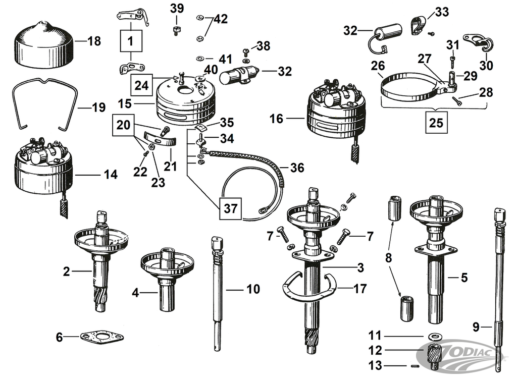 IGNITION CICRUIT BREAKER AND DISTRIBUTOR PARTS FOR 1930-1969 MODELS