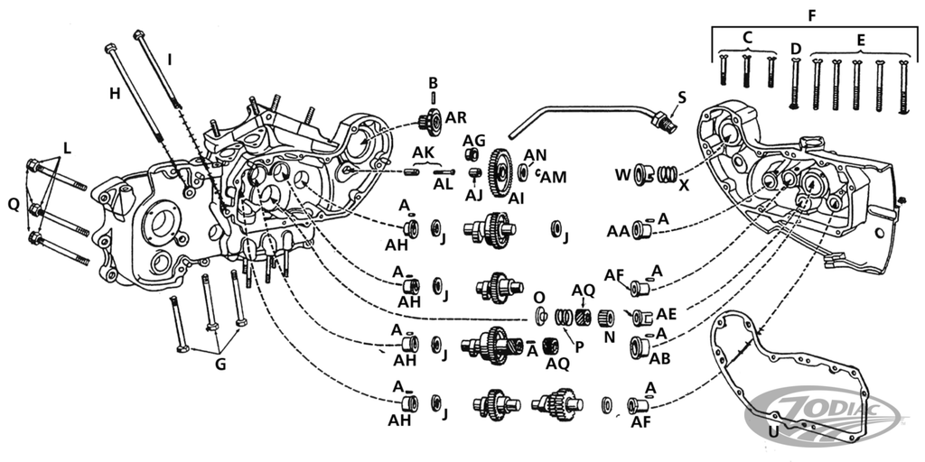 GEAR CASE COVER, FITTINGS & GEARS K, KH, KHK, KK AND EARLY XL MODELS