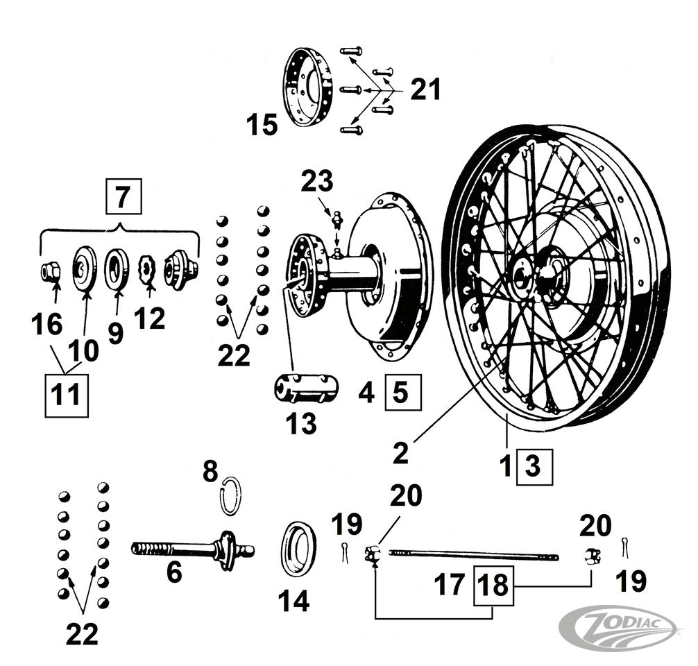 FRONT WHEEL & HUB PARTS 45CI SOLO MODELS